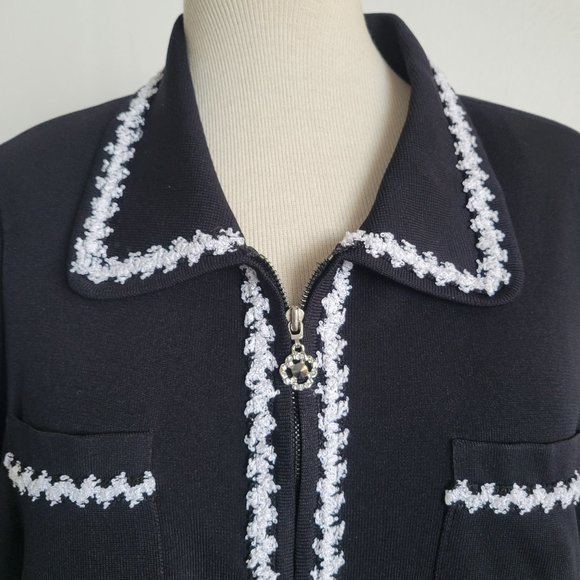 Misook Jackets & Blazers - Exclusively MISOOK Petite Embroidered Trim Zip Up Black Jacket - (Size: X-Small)